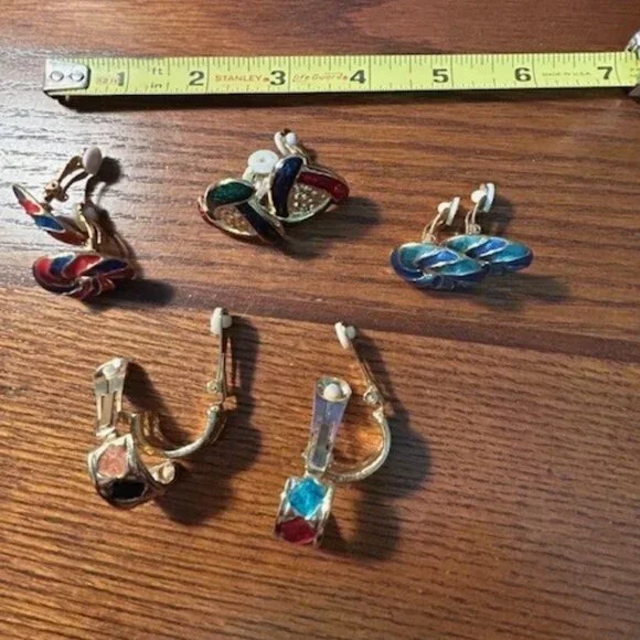 5 Pair of beautiful, colorful, clip earrings - Picture 10 of 10